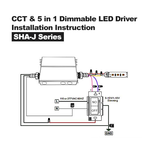 Instructions d'installation du pilote LED et de la boîte de jonction à intensité variable CCT et 5 en 1 de la série SHA-J