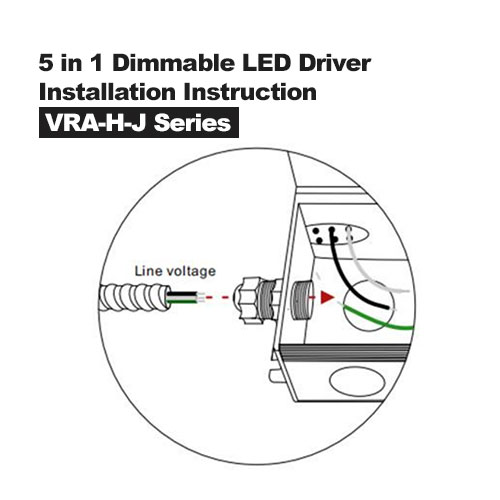 Instructions d'installation du pilote LED à intensité variable 5 en 1 et de la boîte de jonction de la série VRA-HJ